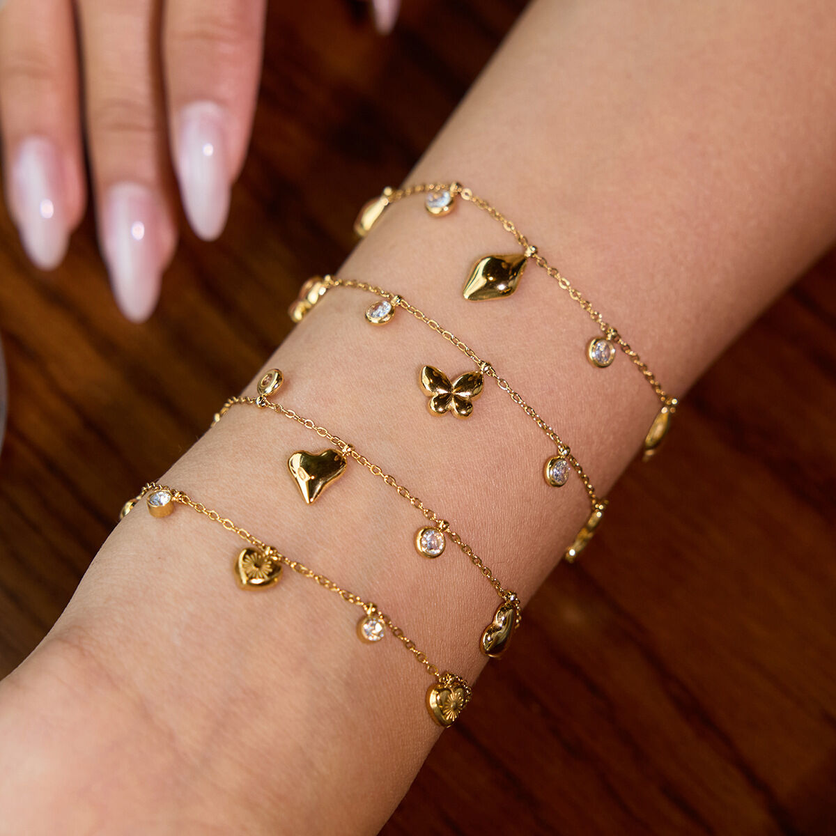 Heart Stainless Steel Waterproof Gold Color Charm Bracelets