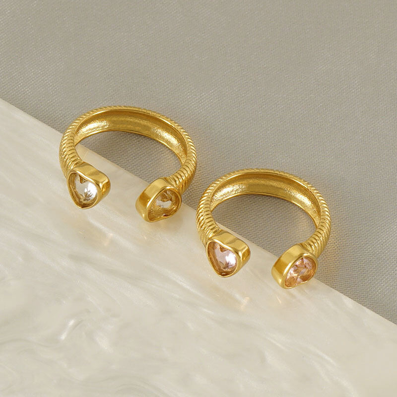 Heart Stainless Steel Waterproof Gold Color Gemstone Rings Picture5