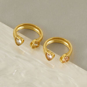 Heart Stainless Steel Waterproof Gold Color Gemstone Rings h5 Picture5