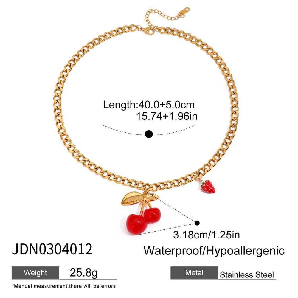 Collane con ciondolo color oro impermeabile in acciaio inossidabile con ciliegia dolce h5Immagine2