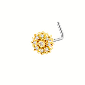 1 Piece Dazzling Flower Copper Gold Color Zircon Women's Nose Stud h5