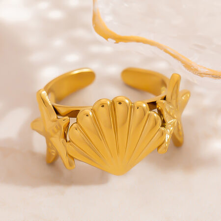 1 Piece Shell Stainless Steel Waterproof Gold Color Statement Rings 2