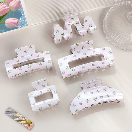 1 paar eenvoudige serie casual bloemen PVC dames haarklemmen