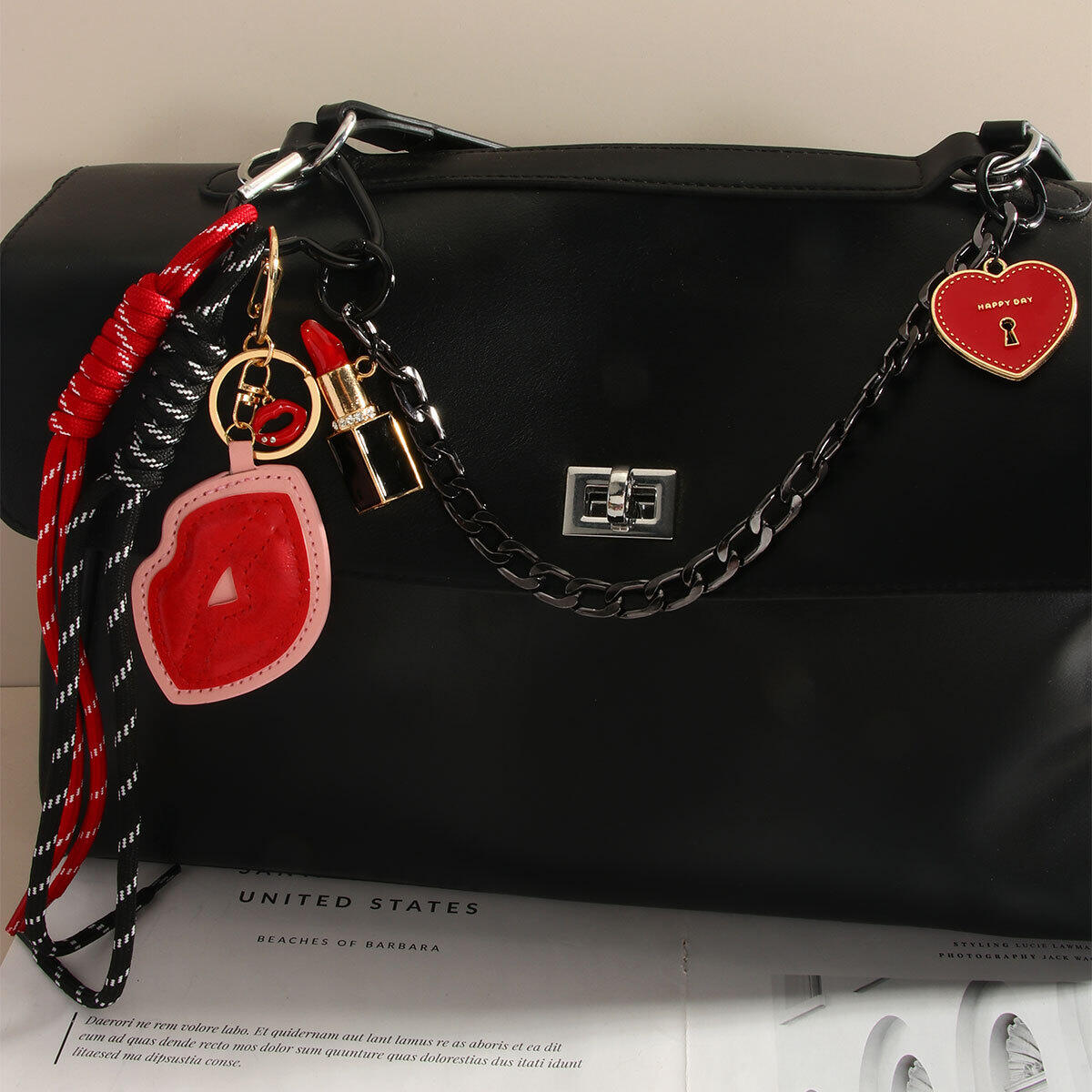 Heart - shaped Lip - designed Chain PU Women's Bag Charms