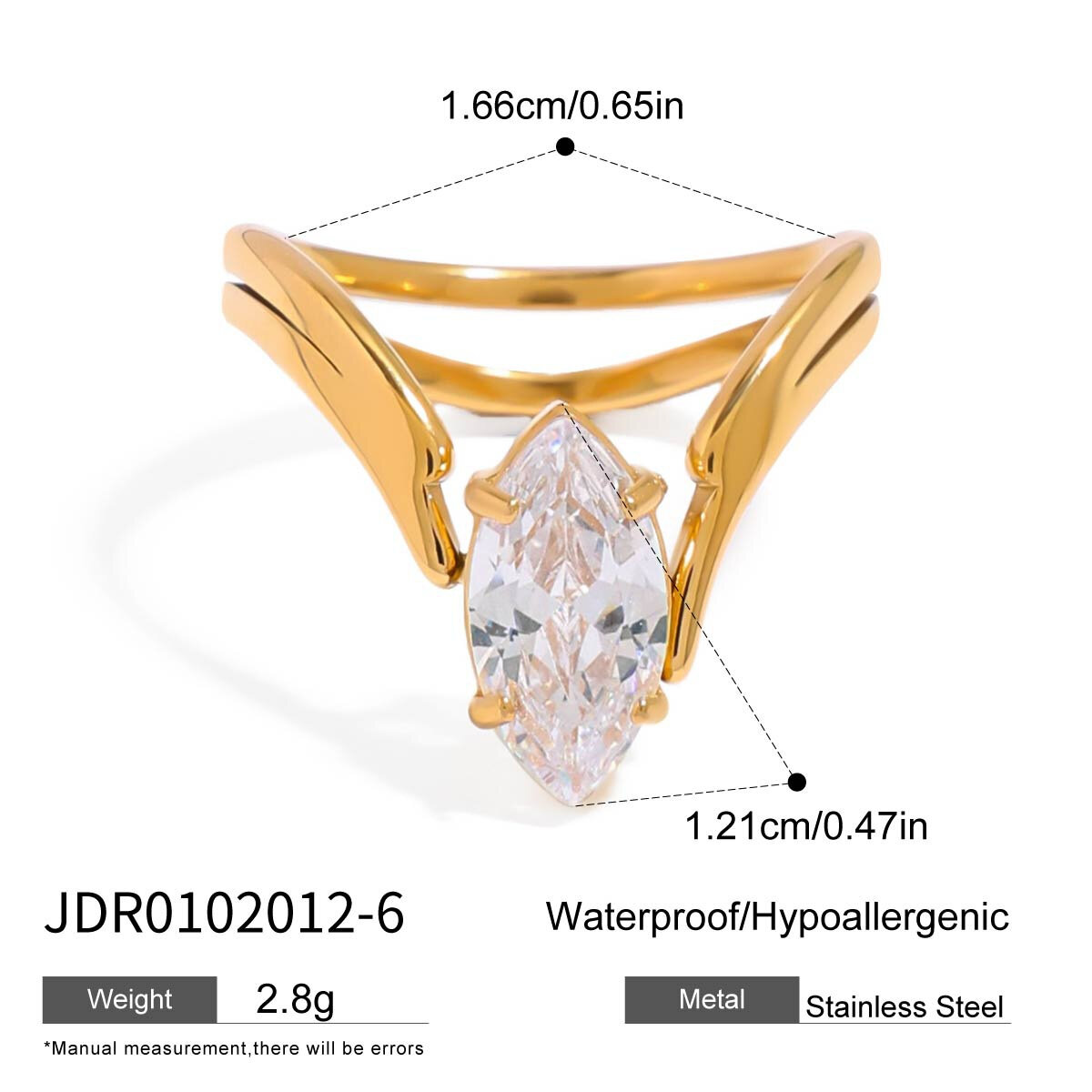 Schlichte, wasserdichte Edelstahlringe in Goldfarbe mit Edelsteinen Bild2