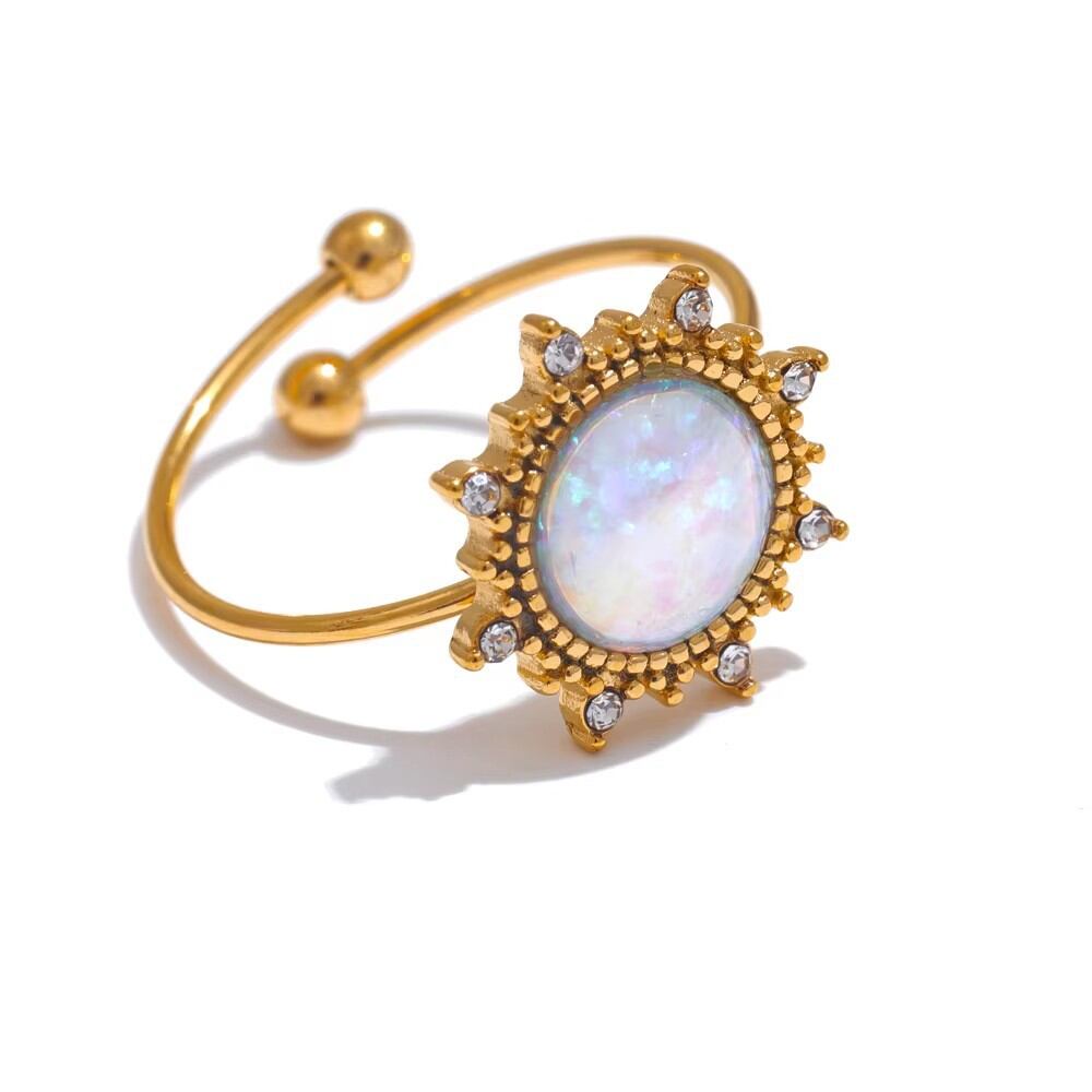 1 paio di anelli eleganti e geometrici in acciaio inossidabile color oro, impermeabili, di lusso h5 Immagine5