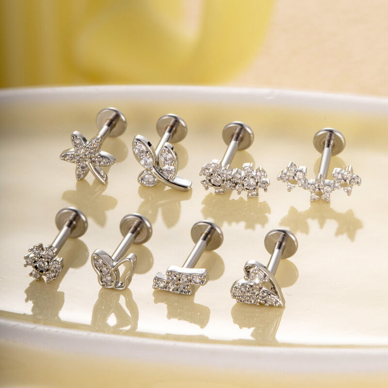 1 Adet Basit Seri Basit Kalp Bakır Altın Rengi Zirkonyum Kadın Piercing Küpe h5 Resim6