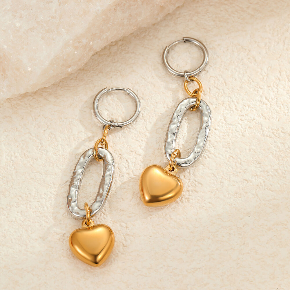 1 paire de boucles d'oreilles pendantes pour femme, en acier inoxydable imperméable, en forme de cœur, de la série luxueuse Sweet Heart h5Image4