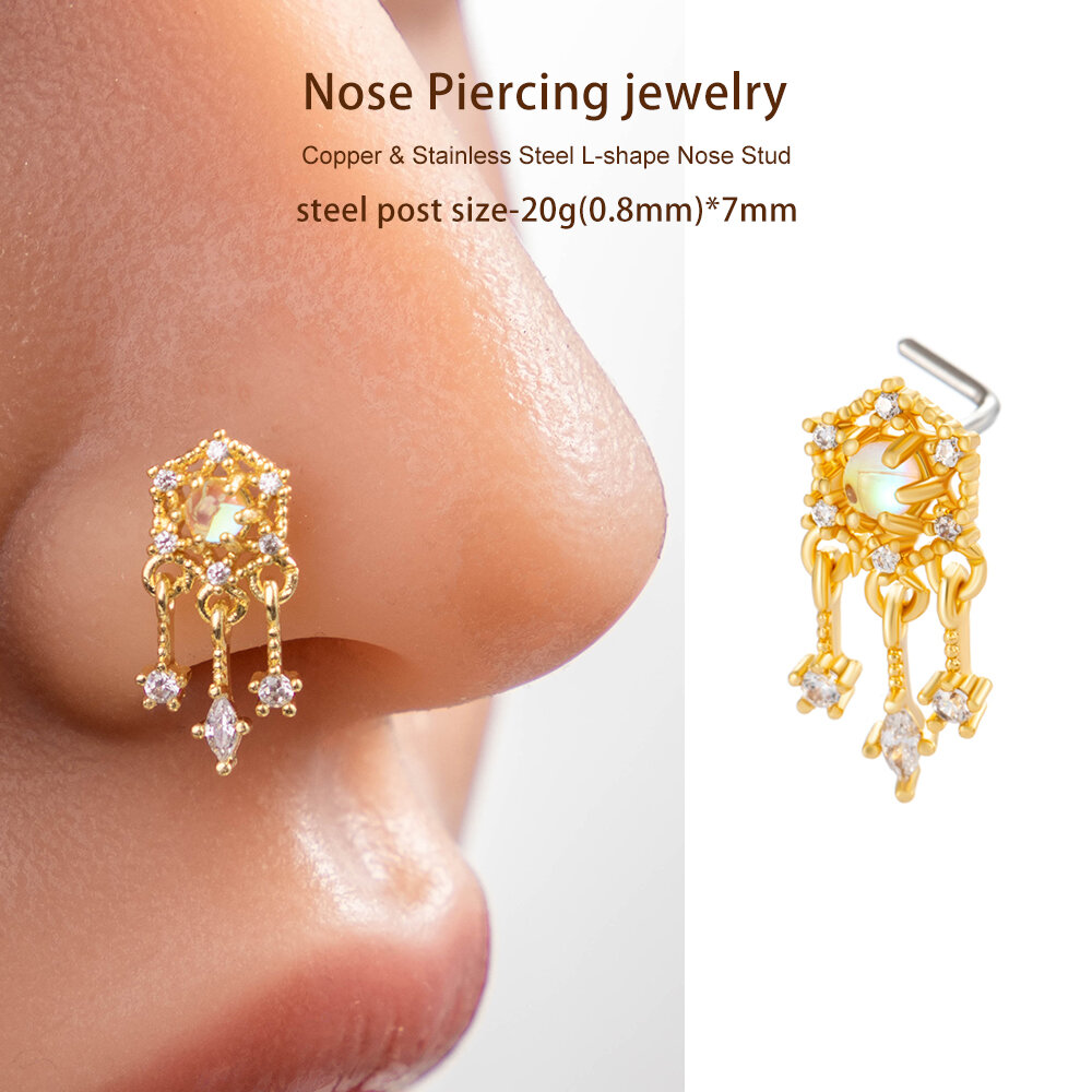 1 Piece Delicate Copper Gold Color Zircon Women's Nose Stud h5Picture5