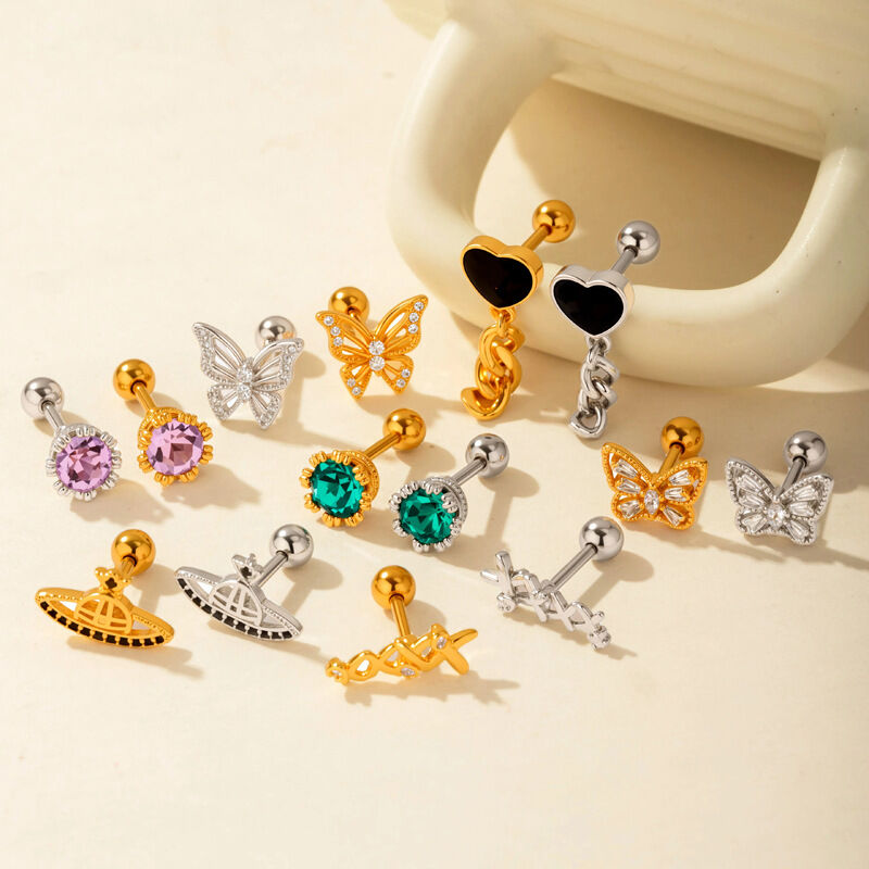 1 Adet Basit Seri Basit Kalp Bakır Altın Rengi Zirkonyum Kadın Piercing Küpe h5Resim7