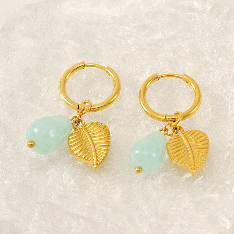 Leaves Stainless Steel Waterproof Gold Color Drop Earrings