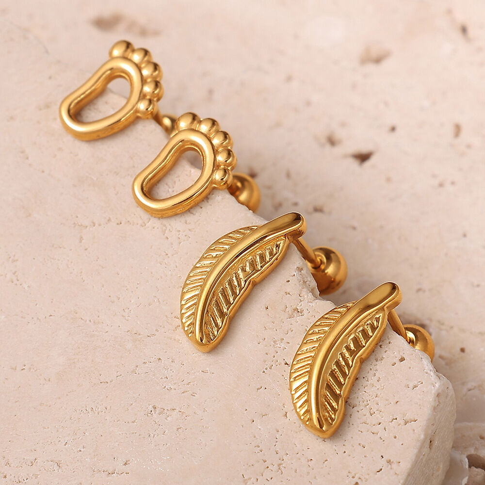 Cute Robot Stainless Steel Waterproof Gold Color Piercing Earrings h5 Picture3