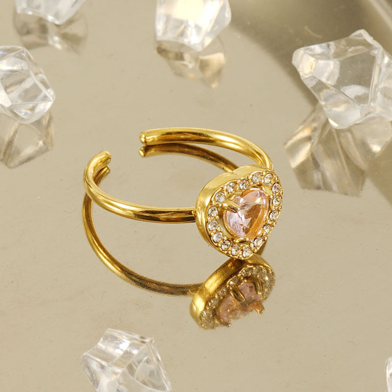 Heart Stainless Steel Waterproof Gold Color Gemstone Rings Picture5