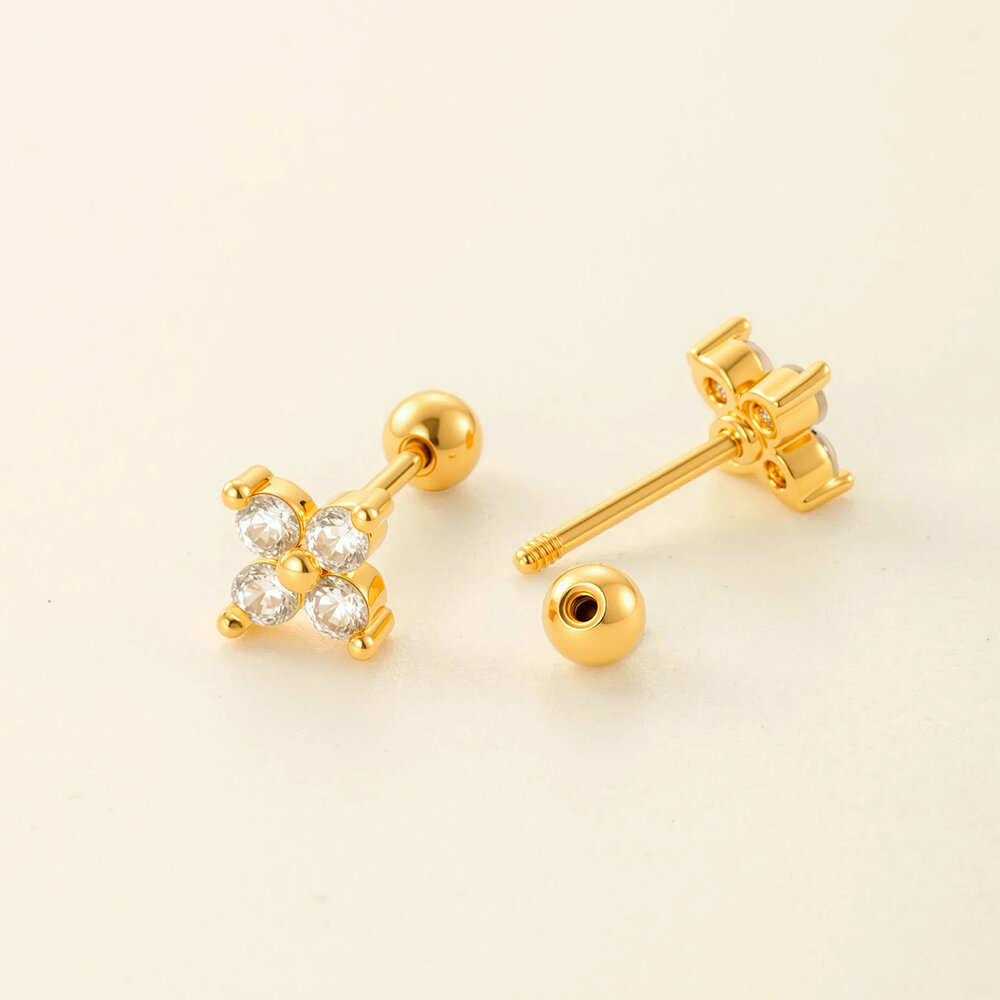 1 Piece Simple Series Simple Flower Copper Gold Color Zircon Women's Piercings Earrings h5 Picture5