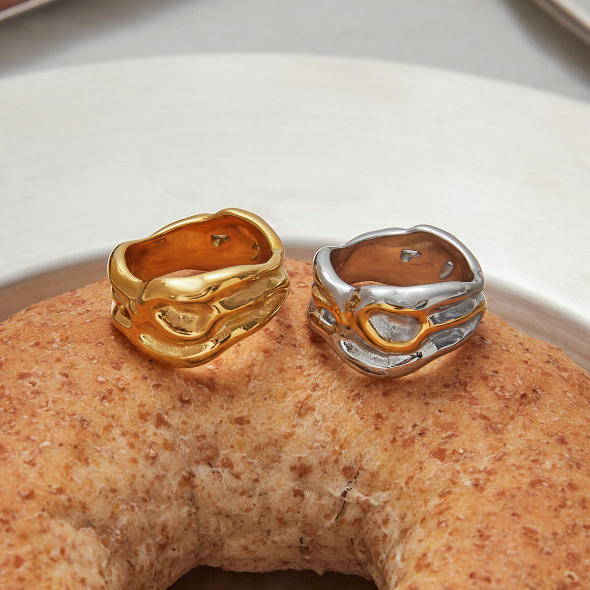  style geometric stainless steel gold color statement rings