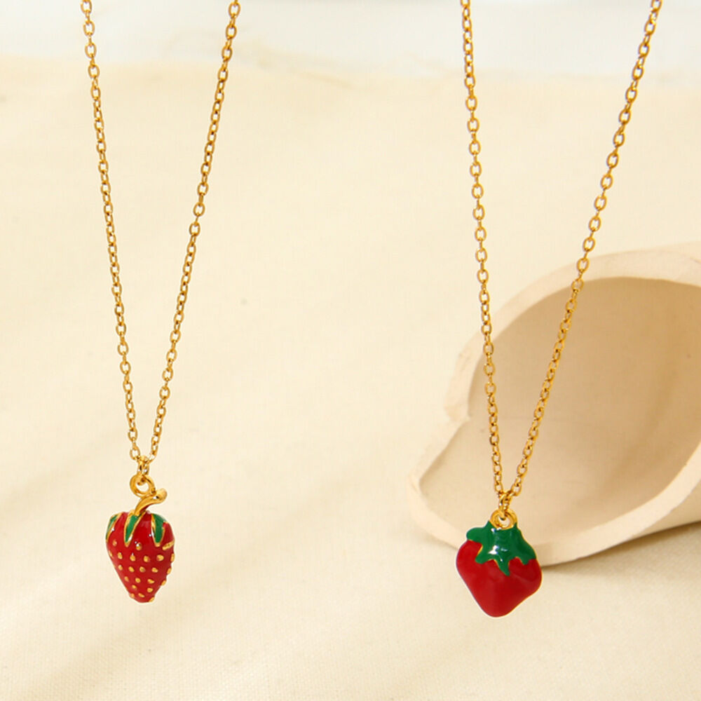 Romantic Series Sweet Strawberry Stainless Steel Waterproof Women's Pendant Necklaces