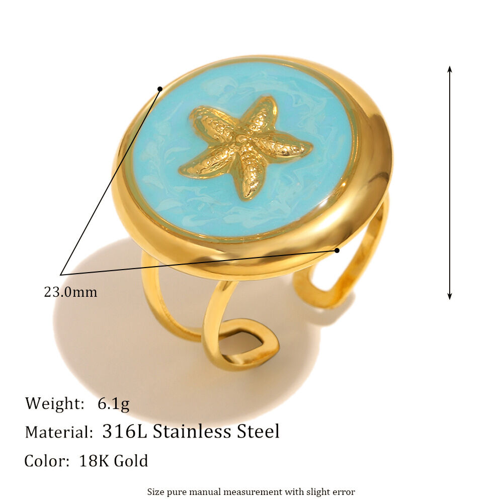 Runder offener Ring mit Öltropfen und Seestern-Motiv, Gold Bild3