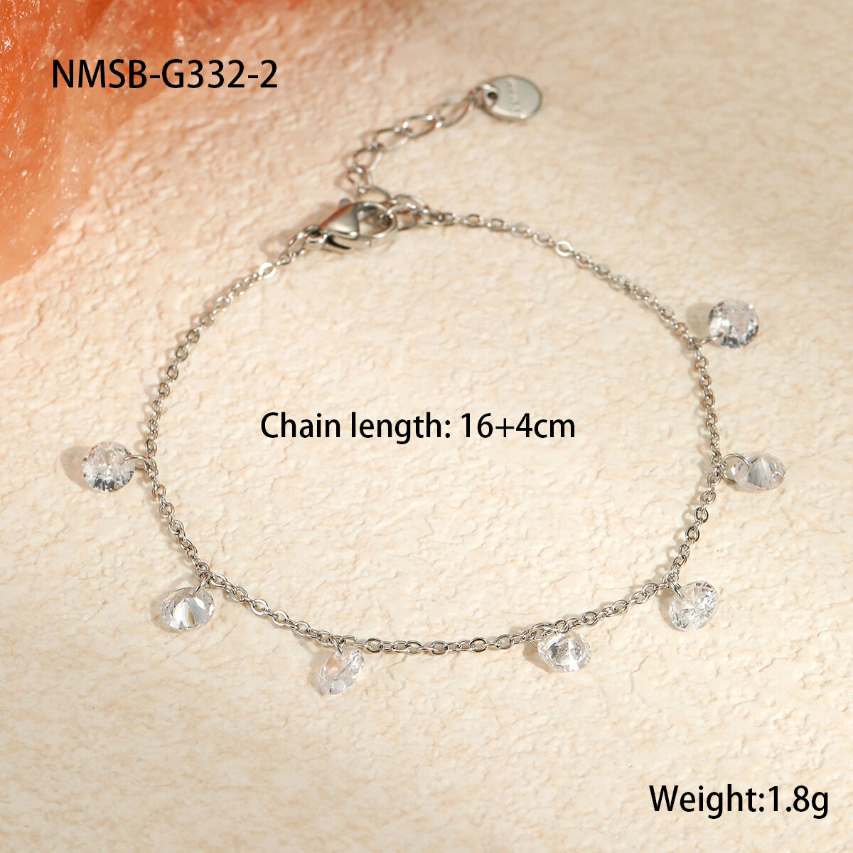 Pulsera de acero con circonitas blancas NMSB-G332-2 Imagen2