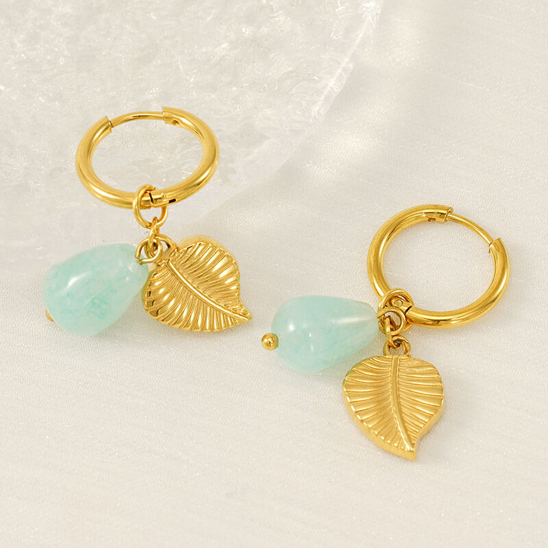 Leaves Stainless Steel Waterproof Gold Color Drop Earrings h5Picture5