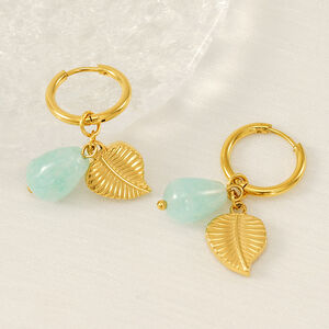 Leaves Stainless Steel Waterproof Gold Color Drop Earrings h5 Picture5