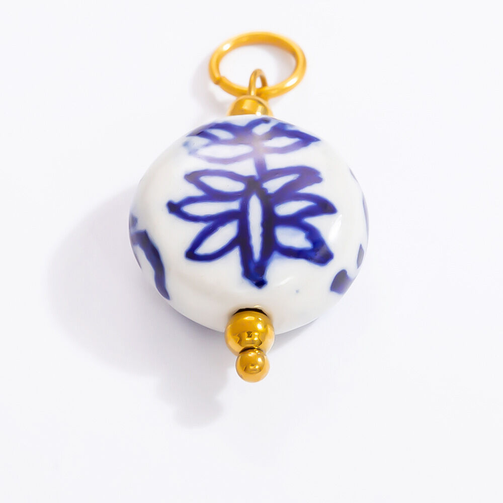 Blue and White Porcelain Stainless Steel Waterproof Gold Color Women's Pendants 2