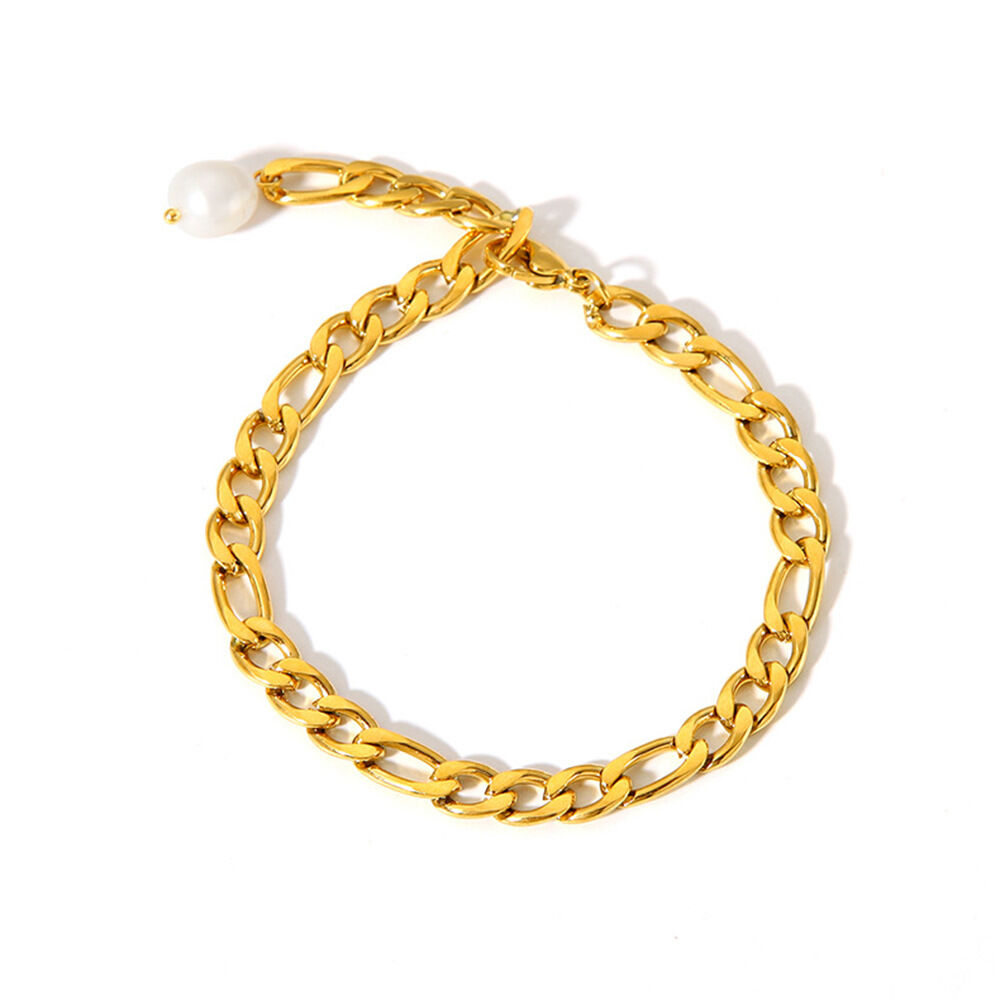 1 Pair Simple Series Daily Geometric Stainless Steel Waterproof   Gold Color  Pearl Anklets Picture4
