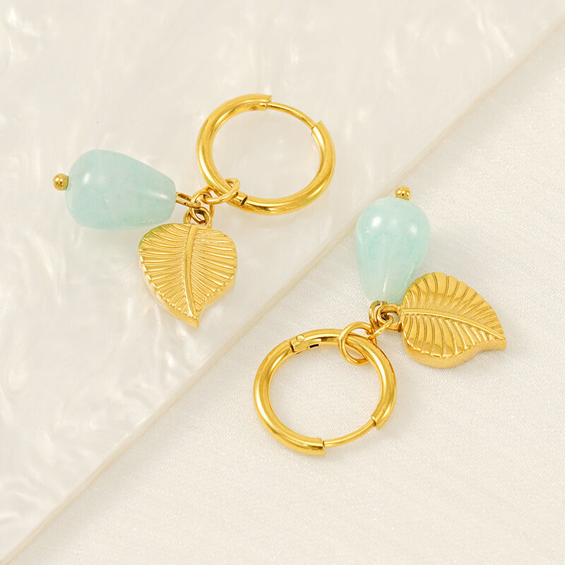 Leaves Stainless Steel Waterproof Gold Color Drop Earrings h5Picture4