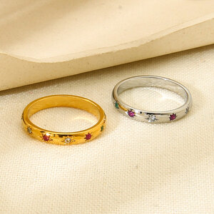 Classic Series Retro Star Stainless Steel Waterproof Gold Color Zircon Gold Color Rings h5 Picture2