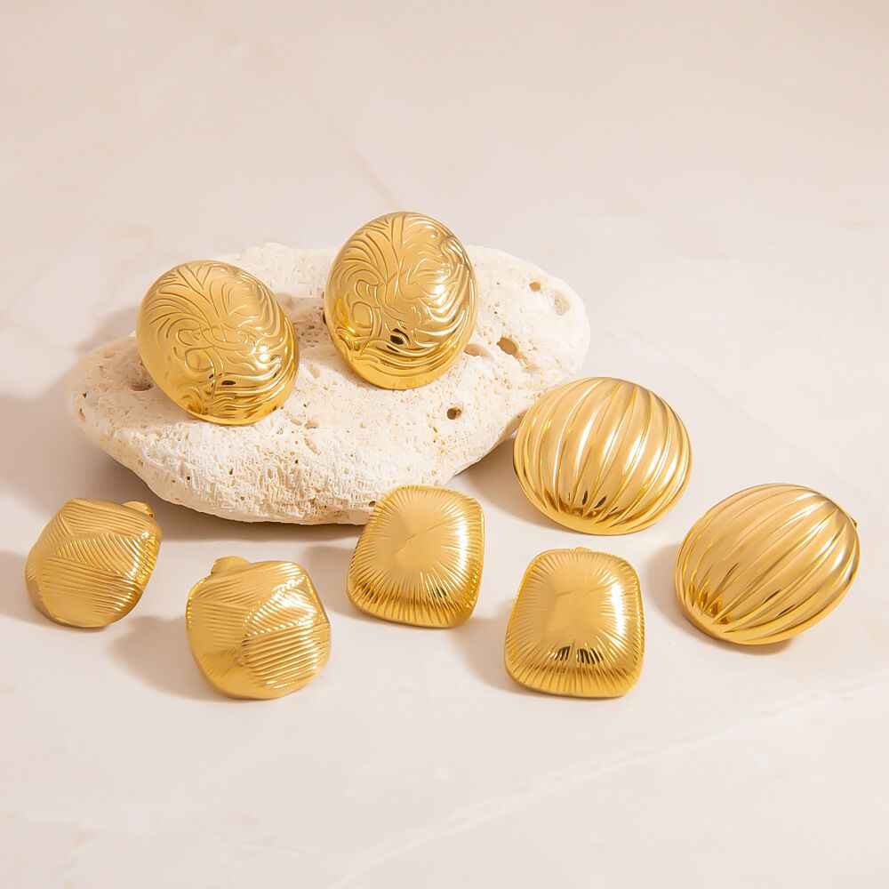 Stainless Steel Waterproof Gold Color Stud Earrings