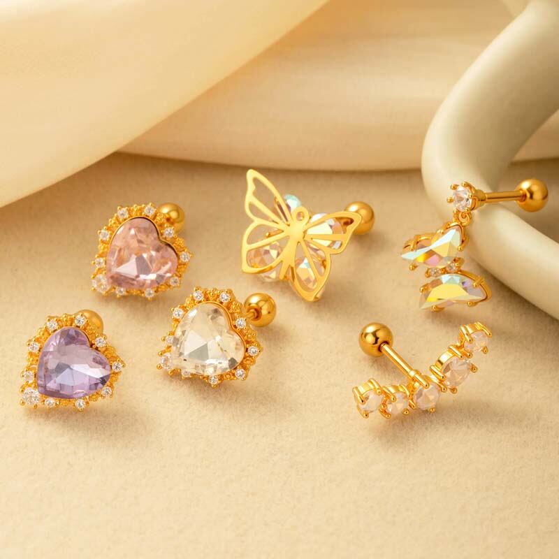 1 Stück Simple Series Simple Heart Kupfer Gold Farbe Zirkon Damen Piercings Ohrringe