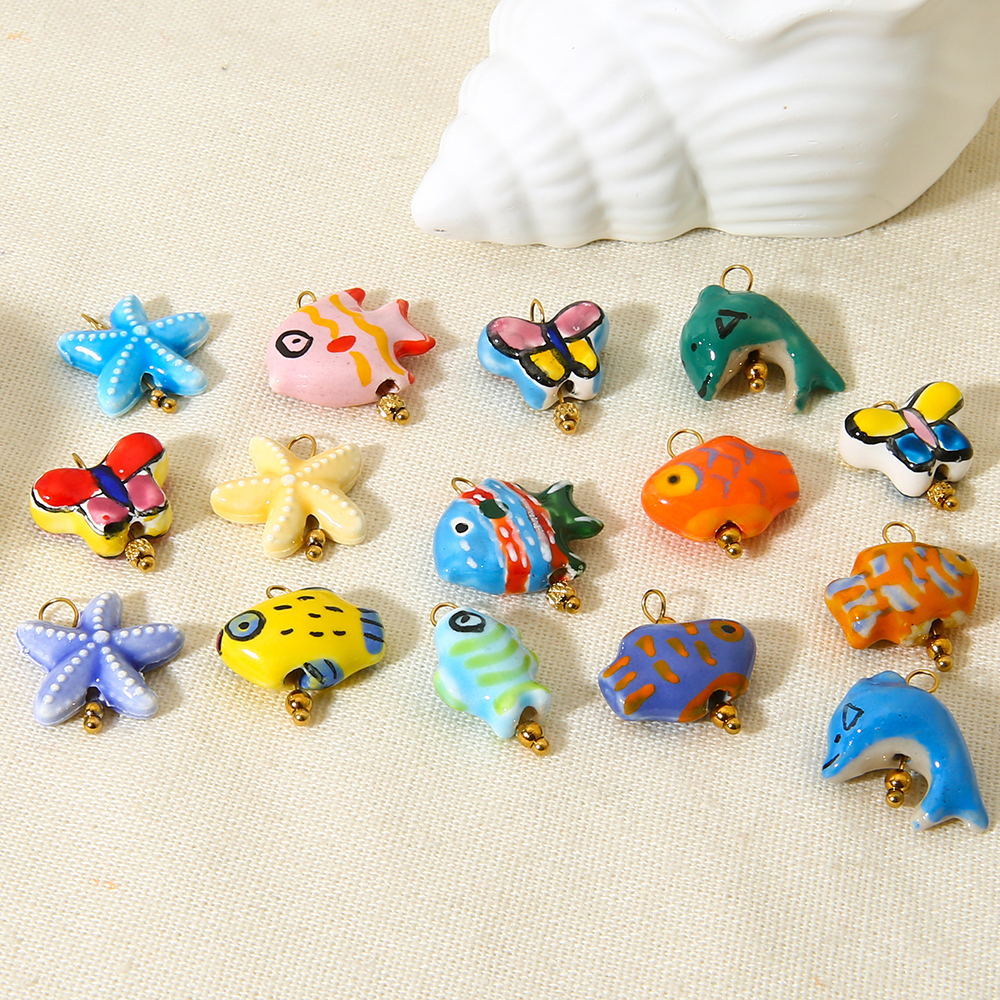 1 Pair Simple Series Cute Turtle Ceramics   Gold Color  Unisex Pendants
