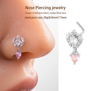 1 Piece Stylish Heart Copper Gold Color Zircon Women's Nose Stud h5 Picture6