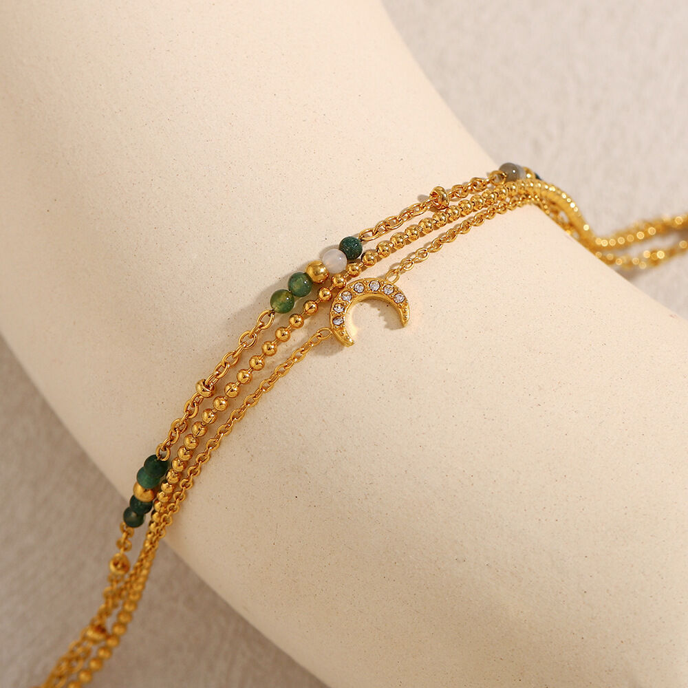 Simple Series Retro Moon Edelstahl Wasserdichte Damen-Kettenarmbänder Bild4
