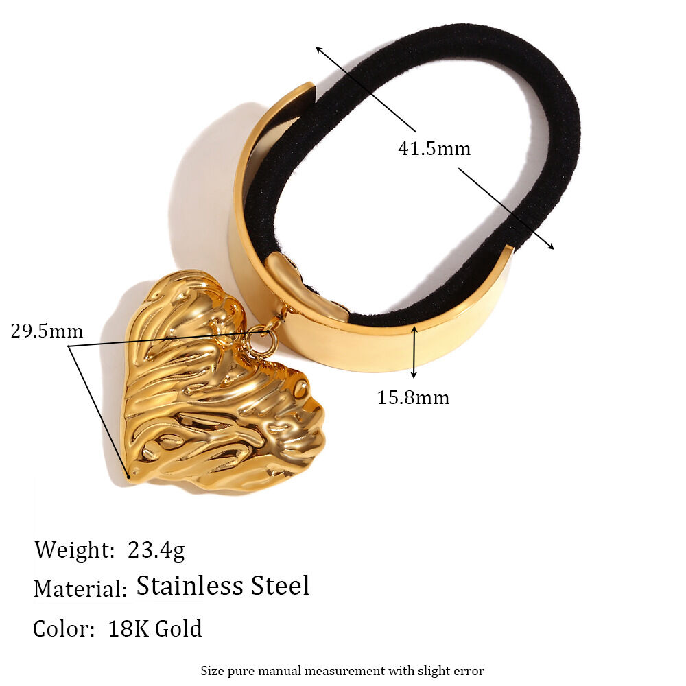 Heart Pendant Hair Rope With Texture - Gold Picture9