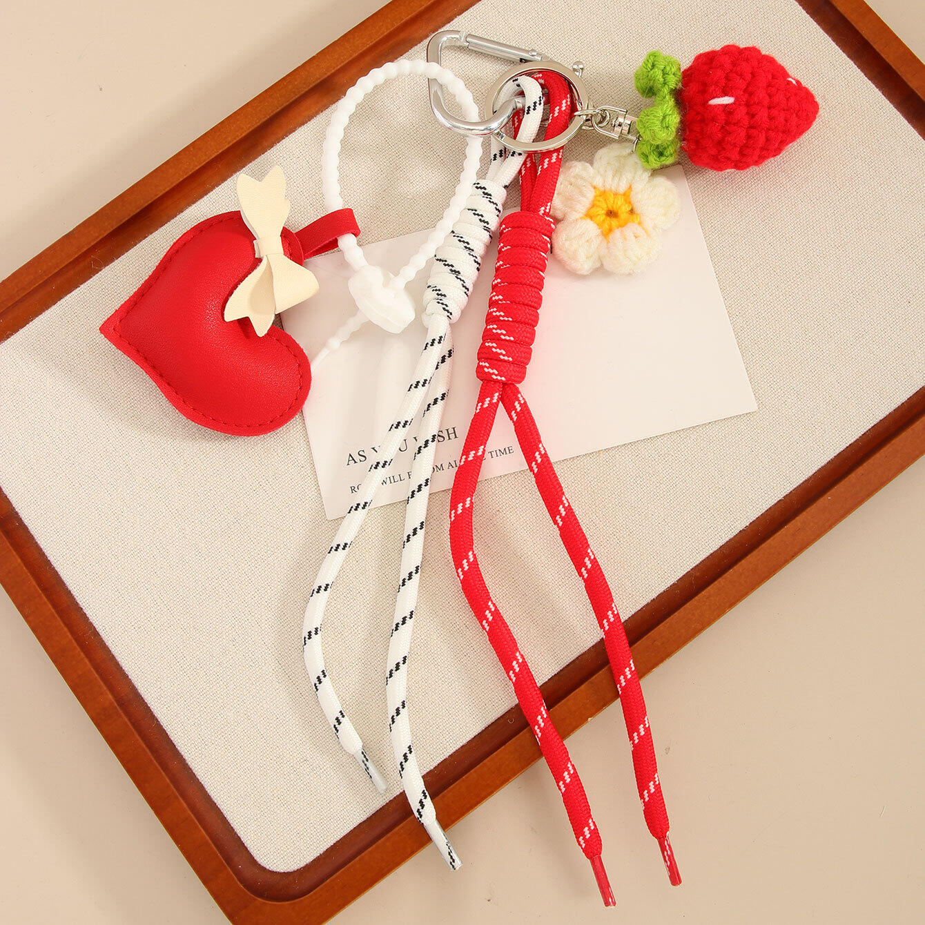 1 Piece Strawberry Flower PU Heart Shaped Bag Charms 2