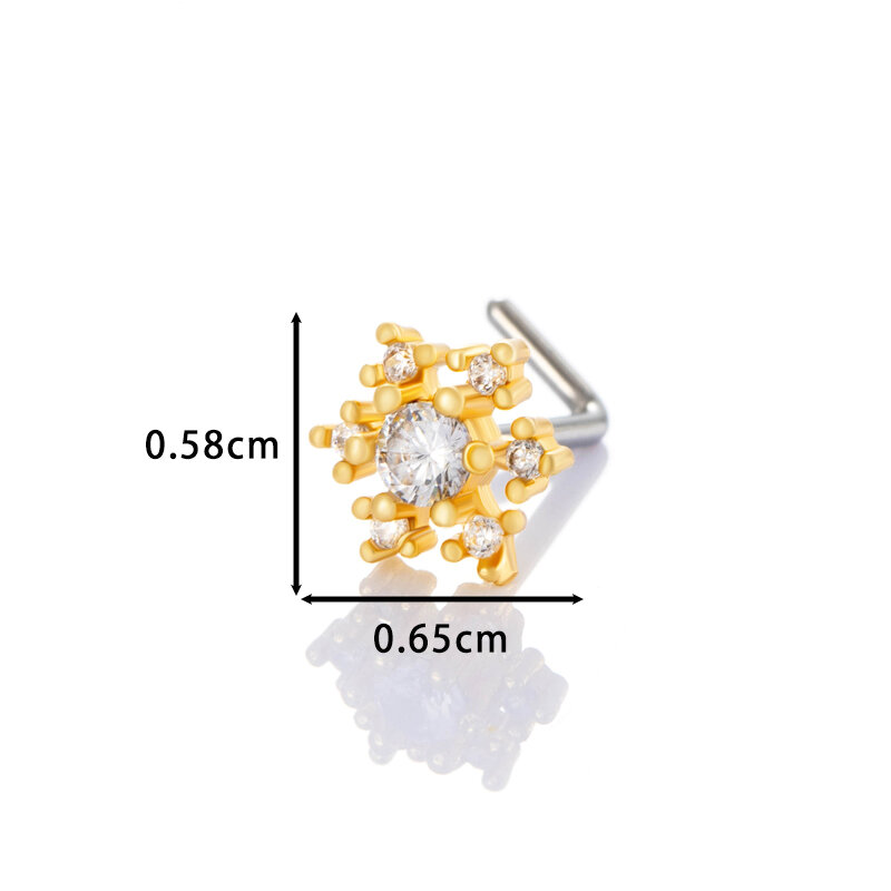 1 Piece Snowflake Copper Gold Color Zircon Women's Nose Stud h5Picture2