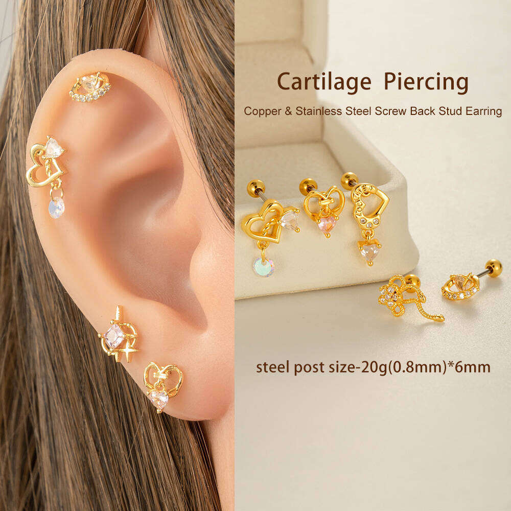 1 Piece Chic Heart Titanium Steel Zircon Women's Stud Earrings Picture7
