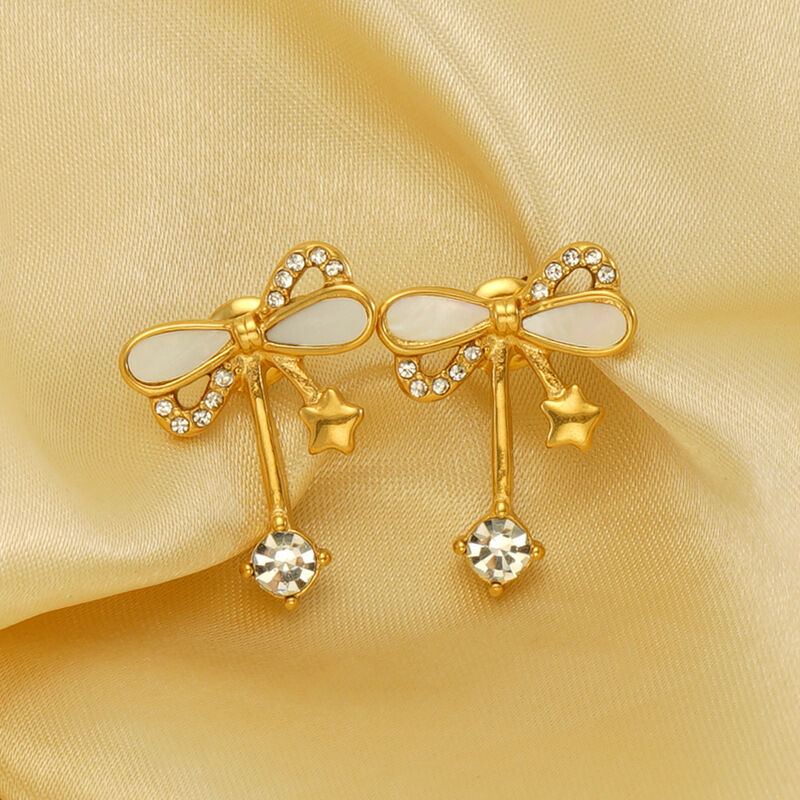 Bow Knot Stainless Steel Waterproof Gold Color Stud Earrings Picture5