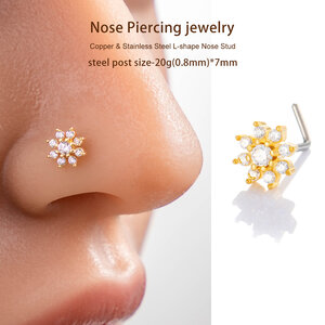 1 Piece Flower Copper Gold Color Zircon Women's Nose Stud h5 Picture5