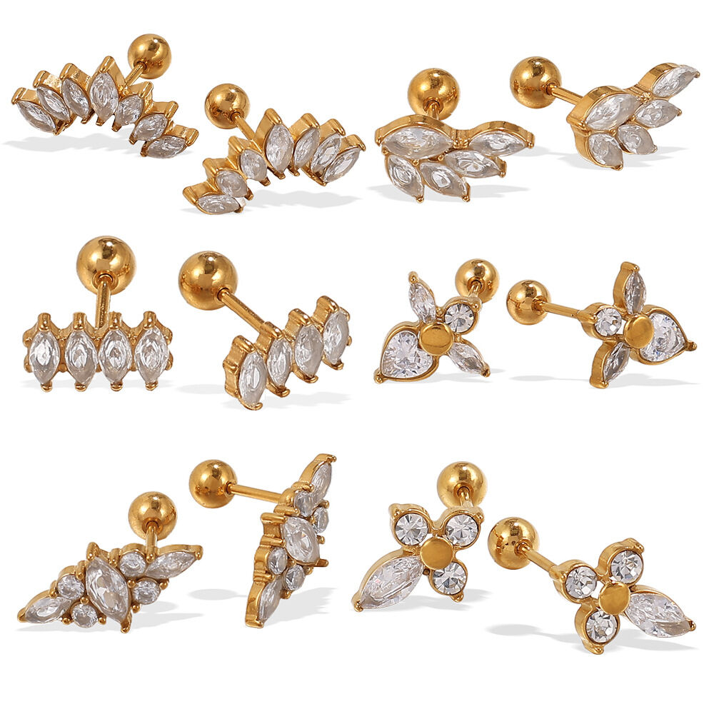 Flower Stainless Steel Waterproof Gold Color Piercing Earrings h5 Picture5