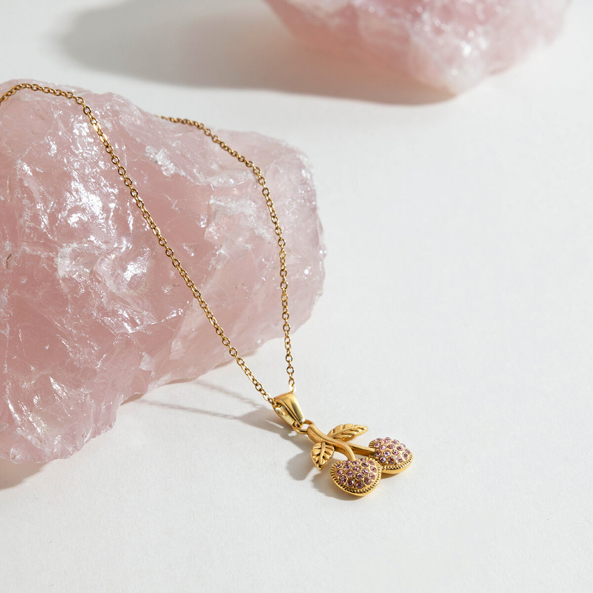 Sweet Cherry Stainless Steel Waterproof  Gold Color  Pendant Necklaces 2