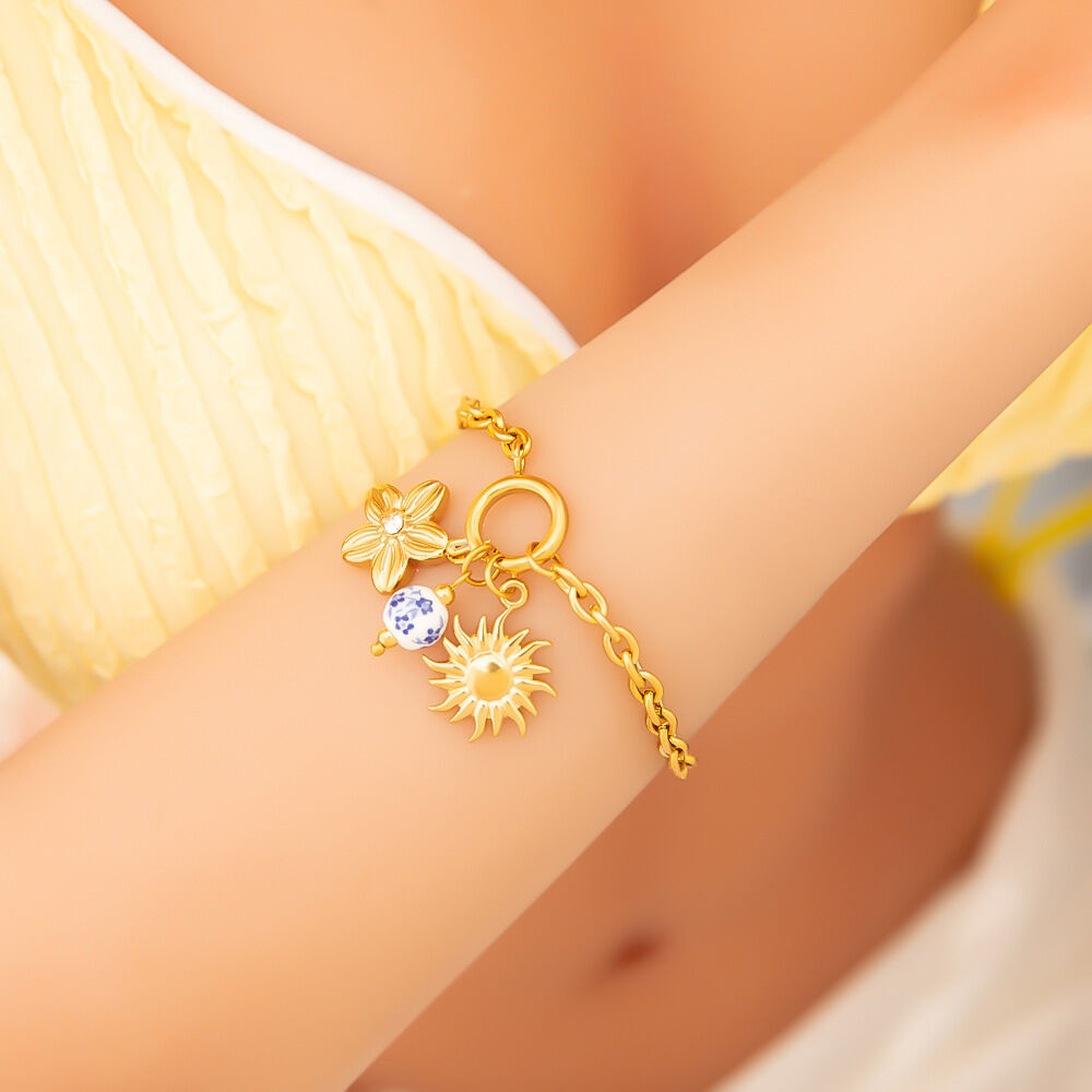 Classical Sun Stainless Steel Waterproof Gold Color Women's Charm Bracelets h5 Picture5