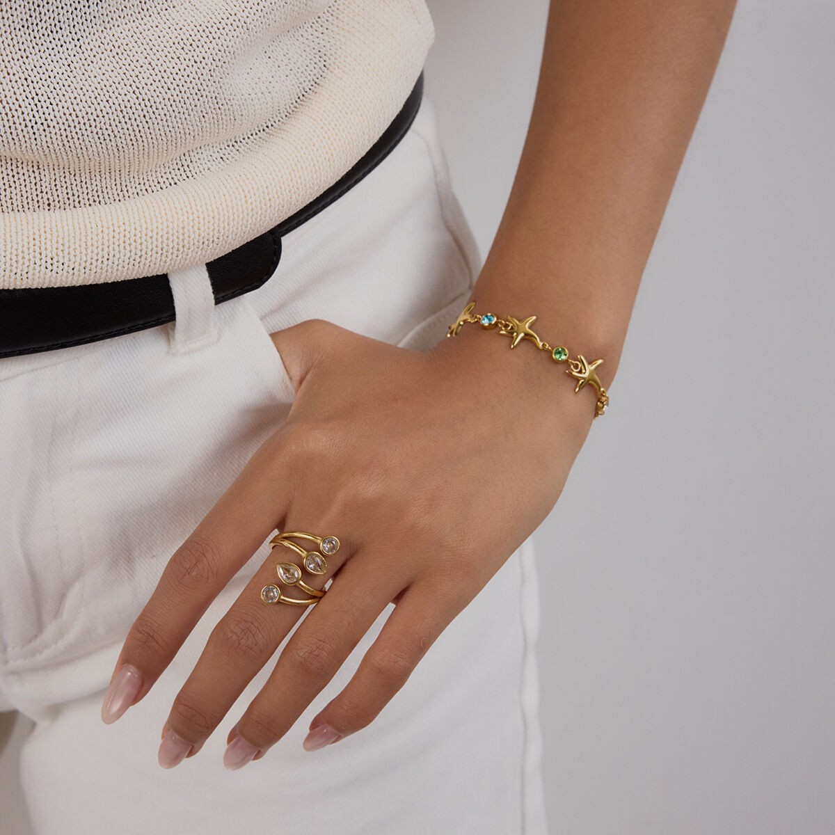 style starfish stainless steel gold color charm bracelets h5 Picture5