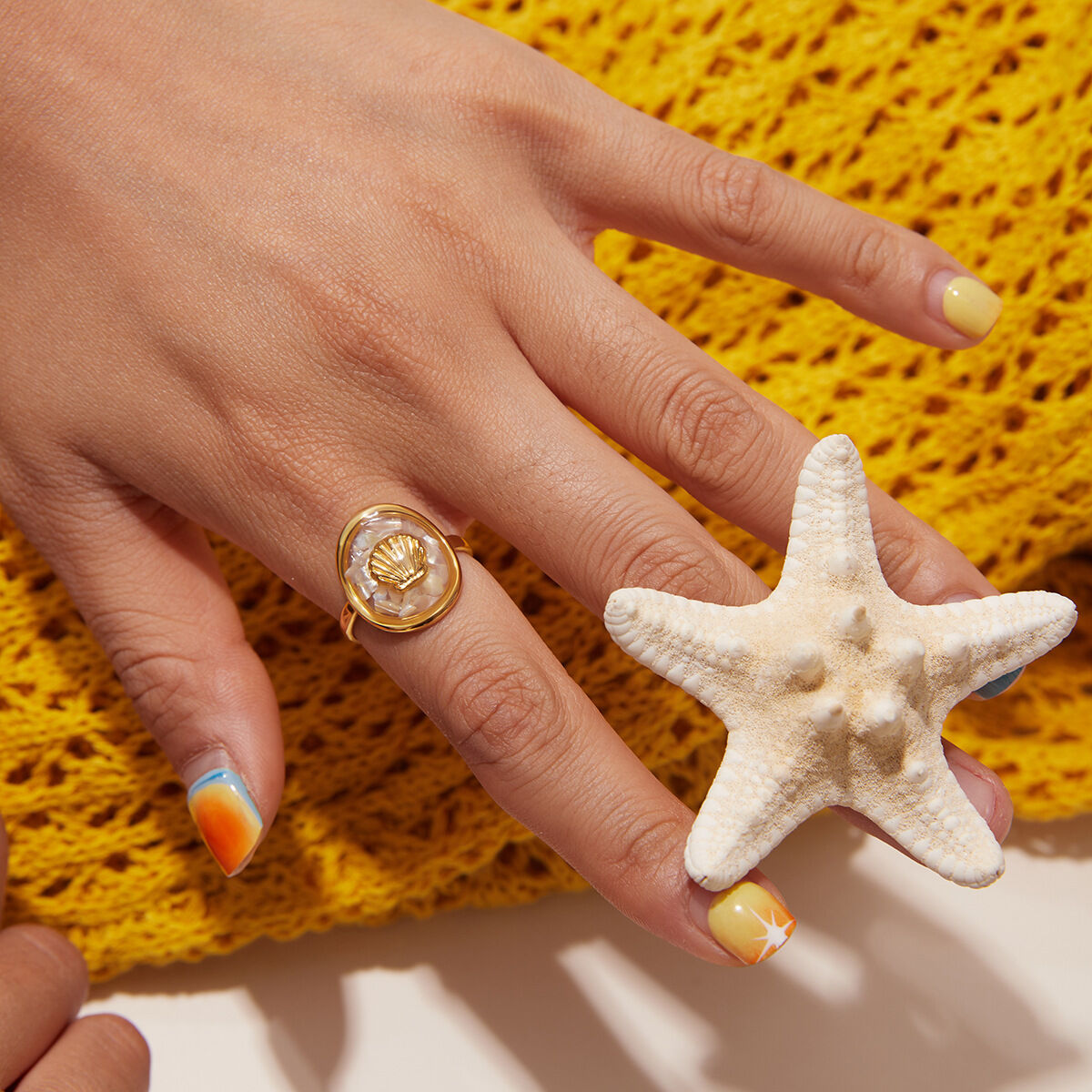Oceanic Edelstahl wasserdichter Statement-Ring in Goldfarbe h5 Bild2