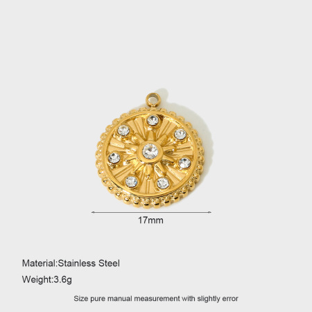 1 Pair Luxurious Series Retro Flower Stainless Steel Waterproof   Gold Color  Zircon Unisex Pendants