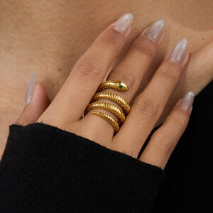Snake Stainless Steel Waterproof Gold Color Statement Rings h5 Picture3