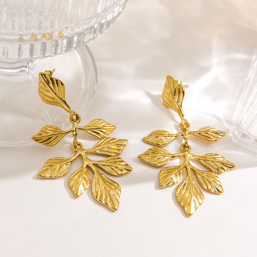 Stylish and Elegant Stainless Steel Waterproof Leaf-shaped Women's Dangle Earrings