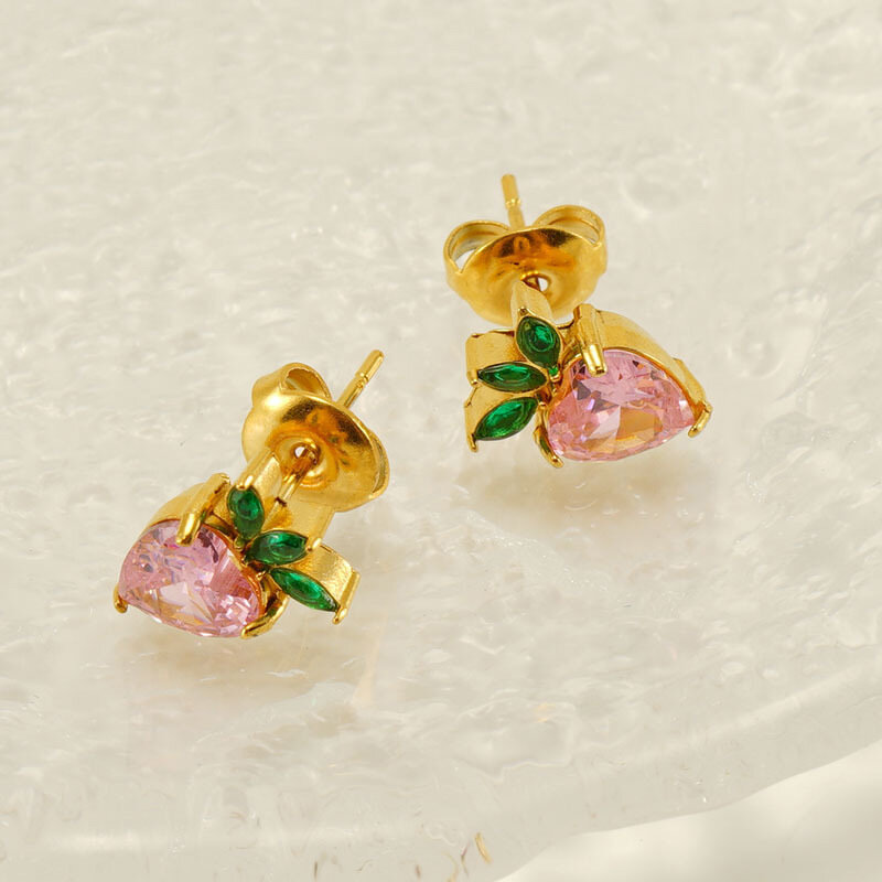 Strawberry Stainless Steel Waterproof Gold Color Piercings Earrings