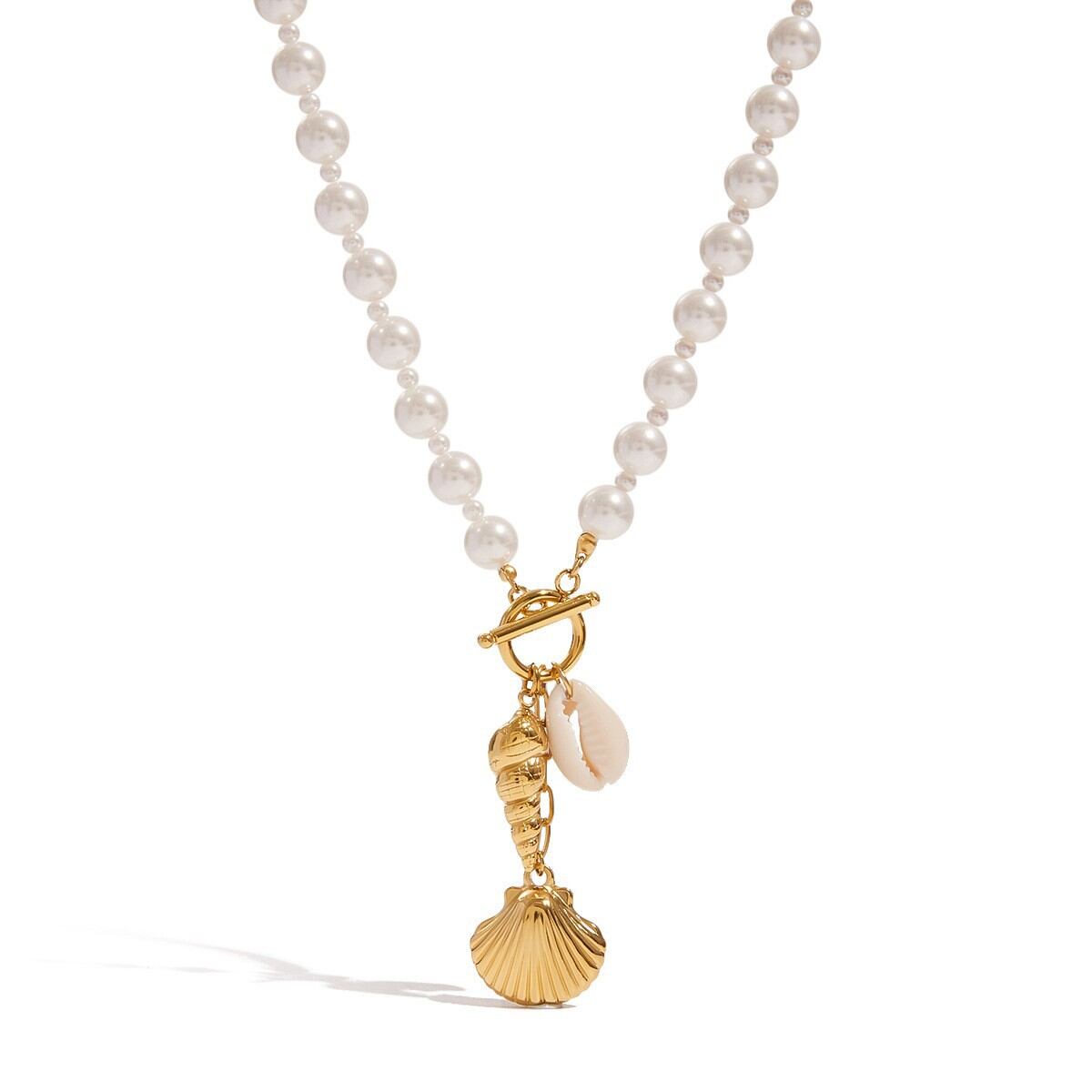 Oceanic Stainless Steel Waterproof Gold Color Shell Beaded Necklaces Picture5