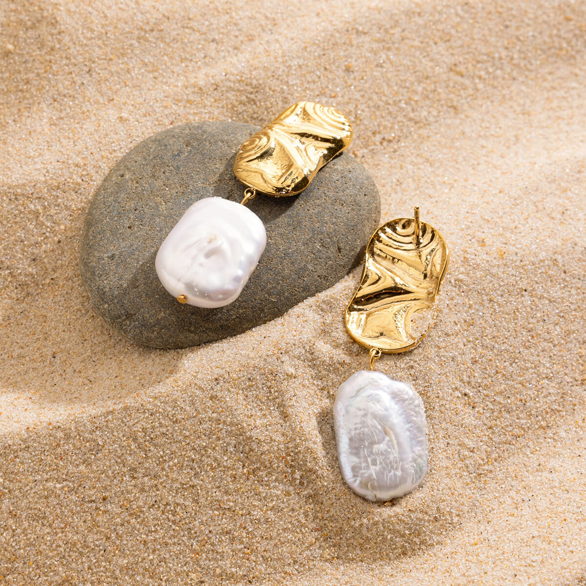 Retro Stainless Steel Waterproof  Gold Color Pearl Drop Earrings 2